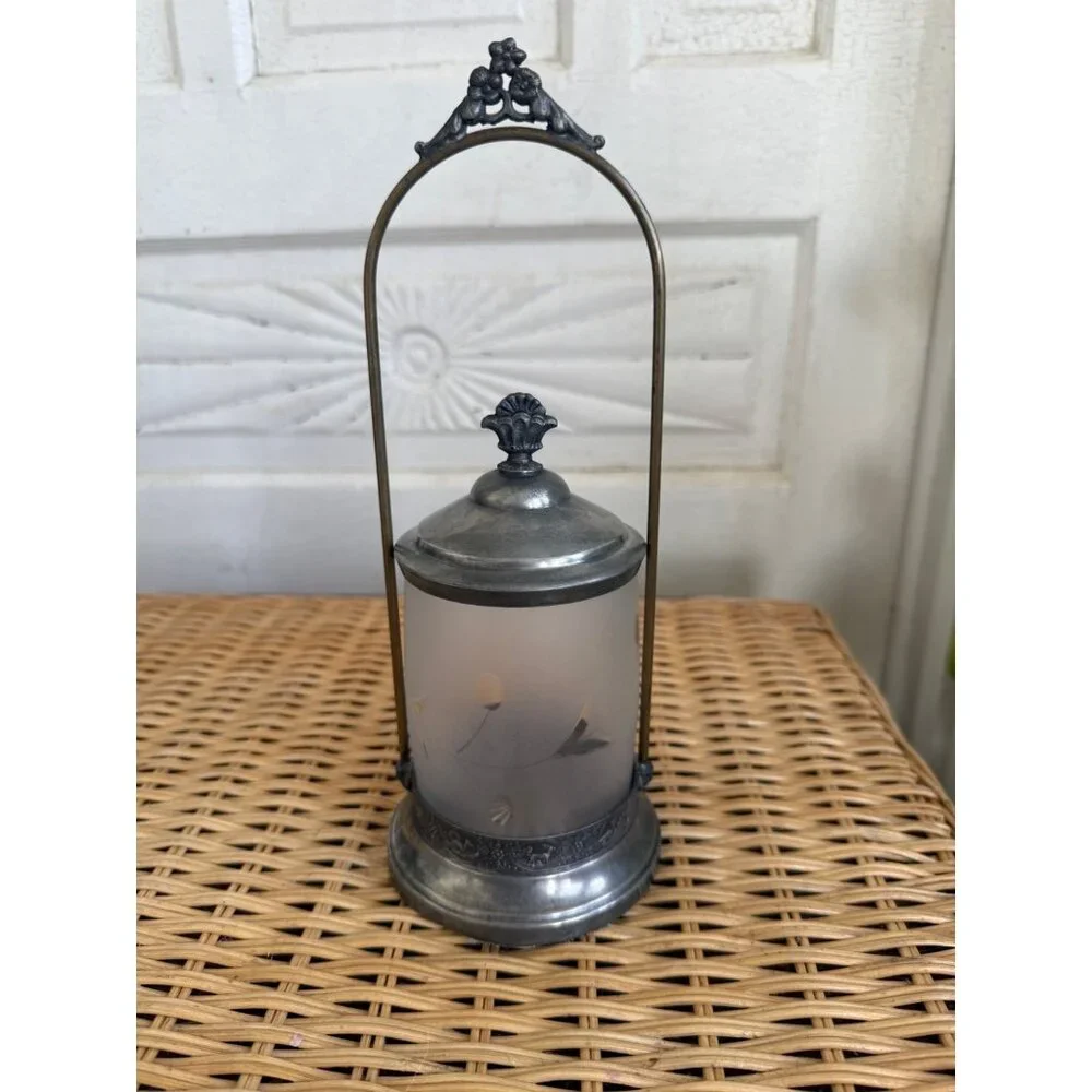 Antique Victorian Silverplated Frosted Glass Pickle Castor Jar Embossed Animals